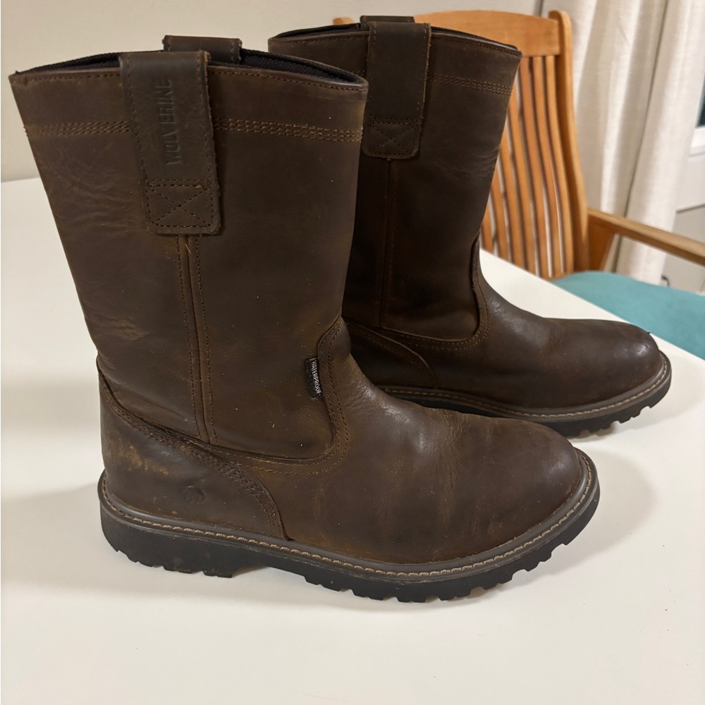Wolverine Brown Leather Work Boots with Rugged Sole, Size 10